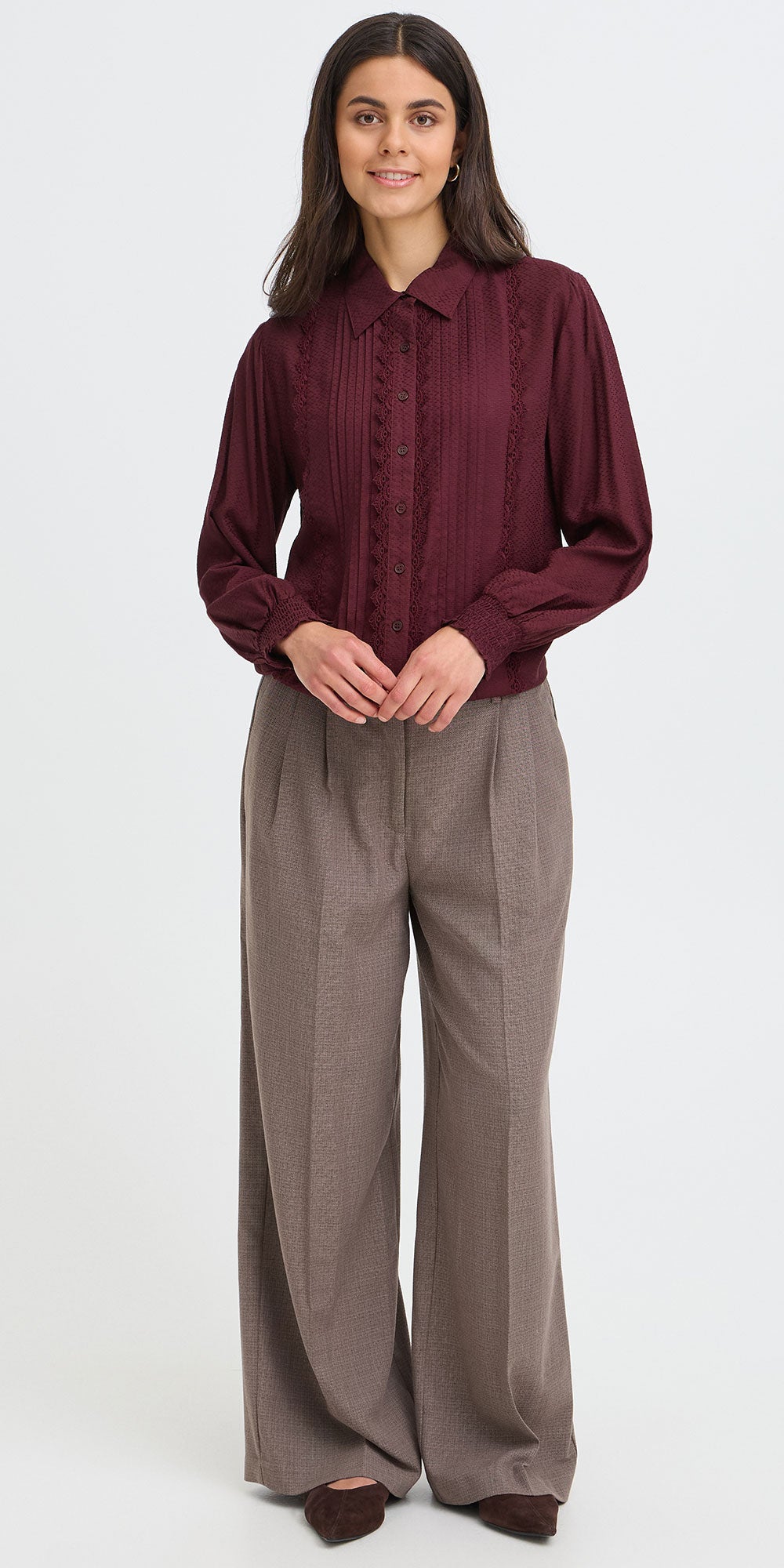 Fransa Tuxedo Blouse, burgundy