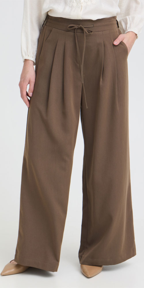 Fransa Pleated Wide Leg Trousers, mushroom
