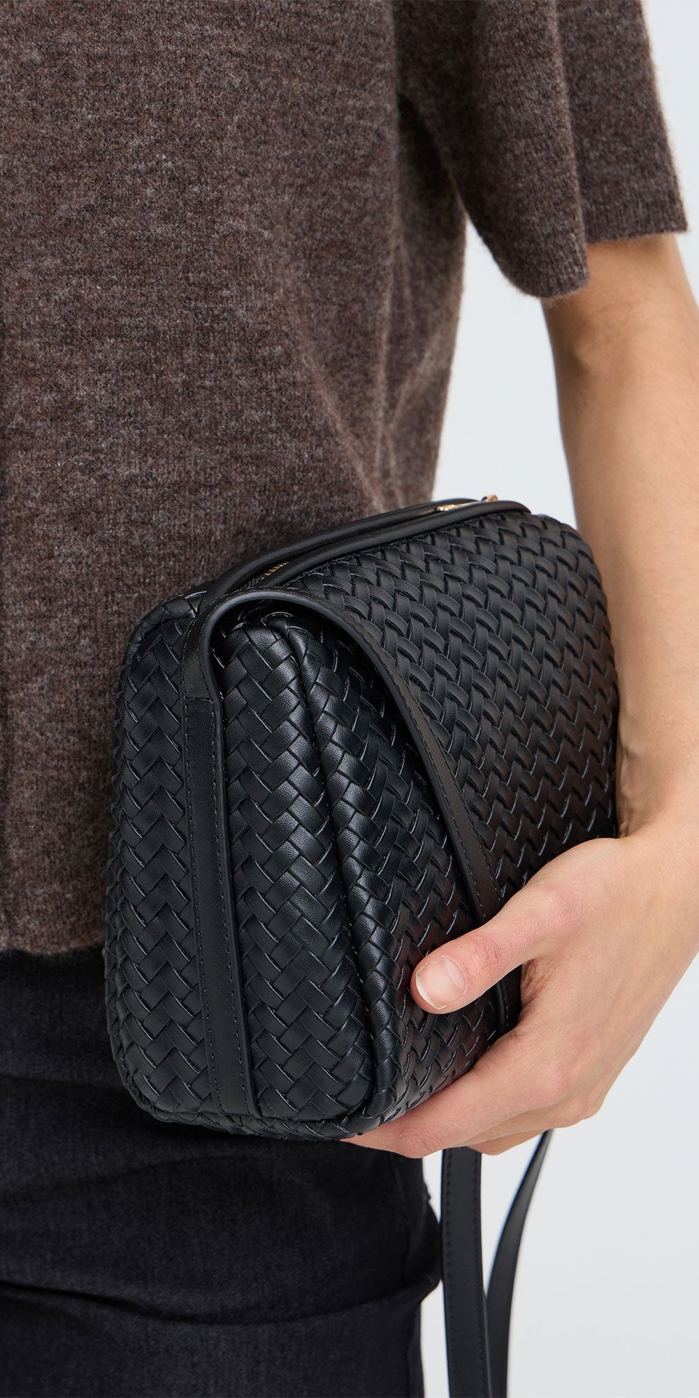 Fransa Woven Handbag, black faux leather