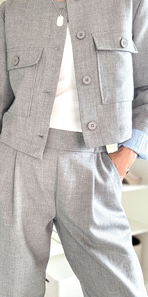 Fransa Pleat Front Straight Trousers, heathered grey