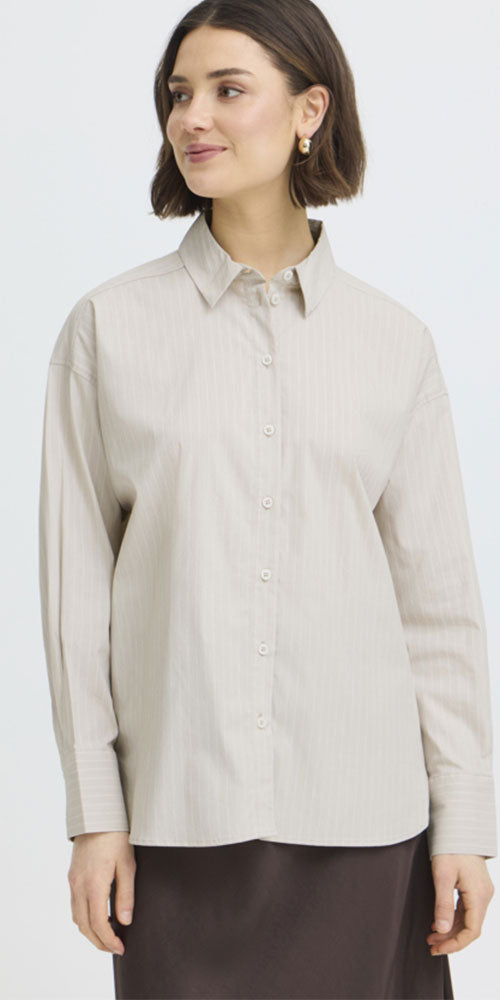 Fransa Pinstriped Button Up Shirt, light tan