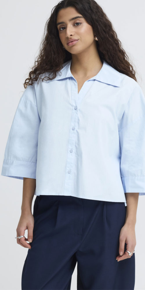 Ichi A-line Poplin Shirt, blue