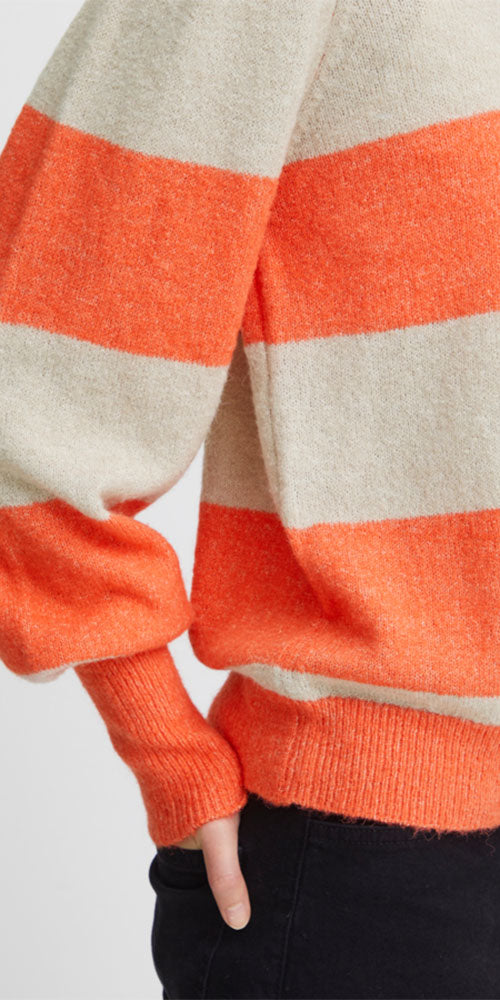Ichi Bold Stripes Sweater, coral