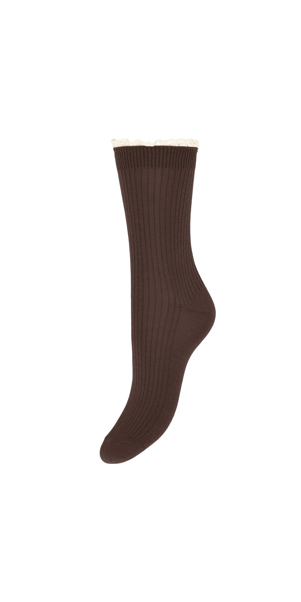 Ichi Crochet Trim Ruffle Socks, brown