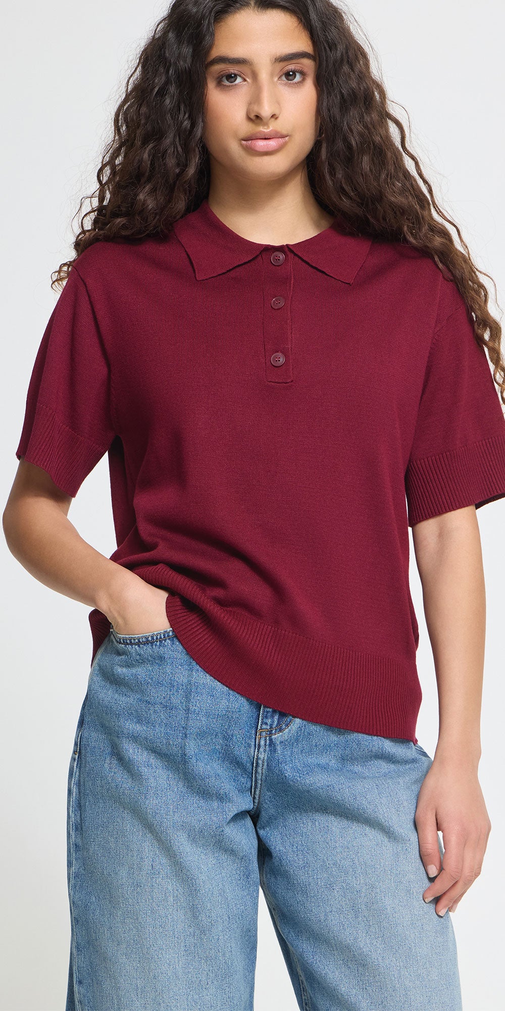Ichi Fine Knit Polo, magenta