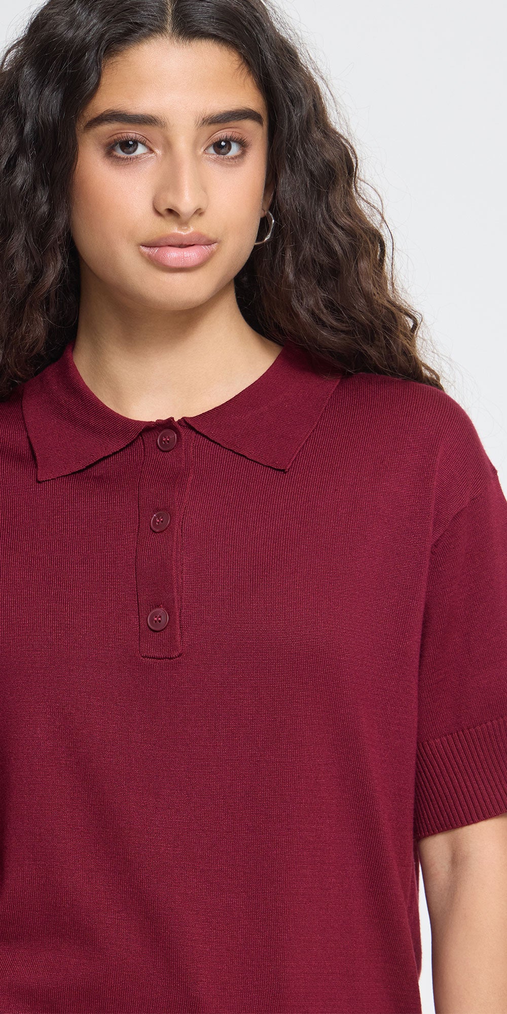 Ichi Fine Knit Polo, magenta