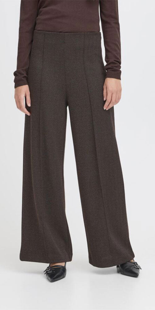 Ichi Herringbone Ponte Knit Pants, brown/black