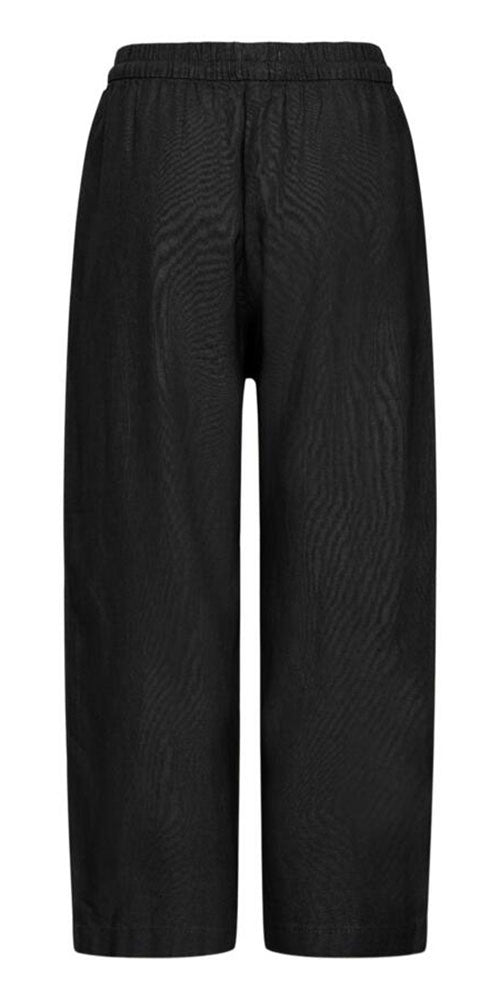 Ichi Linen Blend Barrel Leg Pant, black