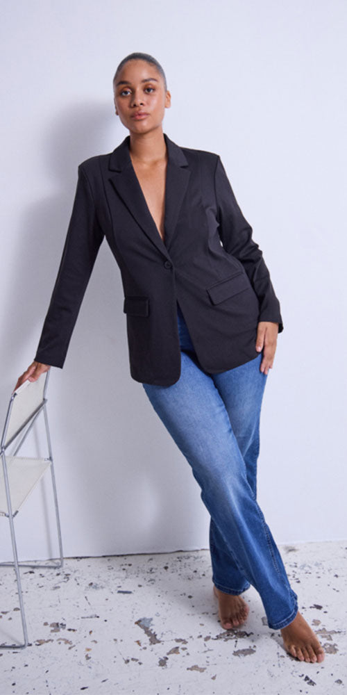 Ichi Oversized Ponte Knit Blazer, black