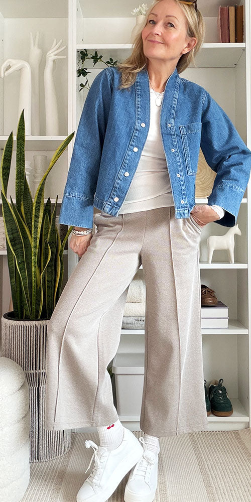 Ichi Cropped Pique Ponte Pant, tan