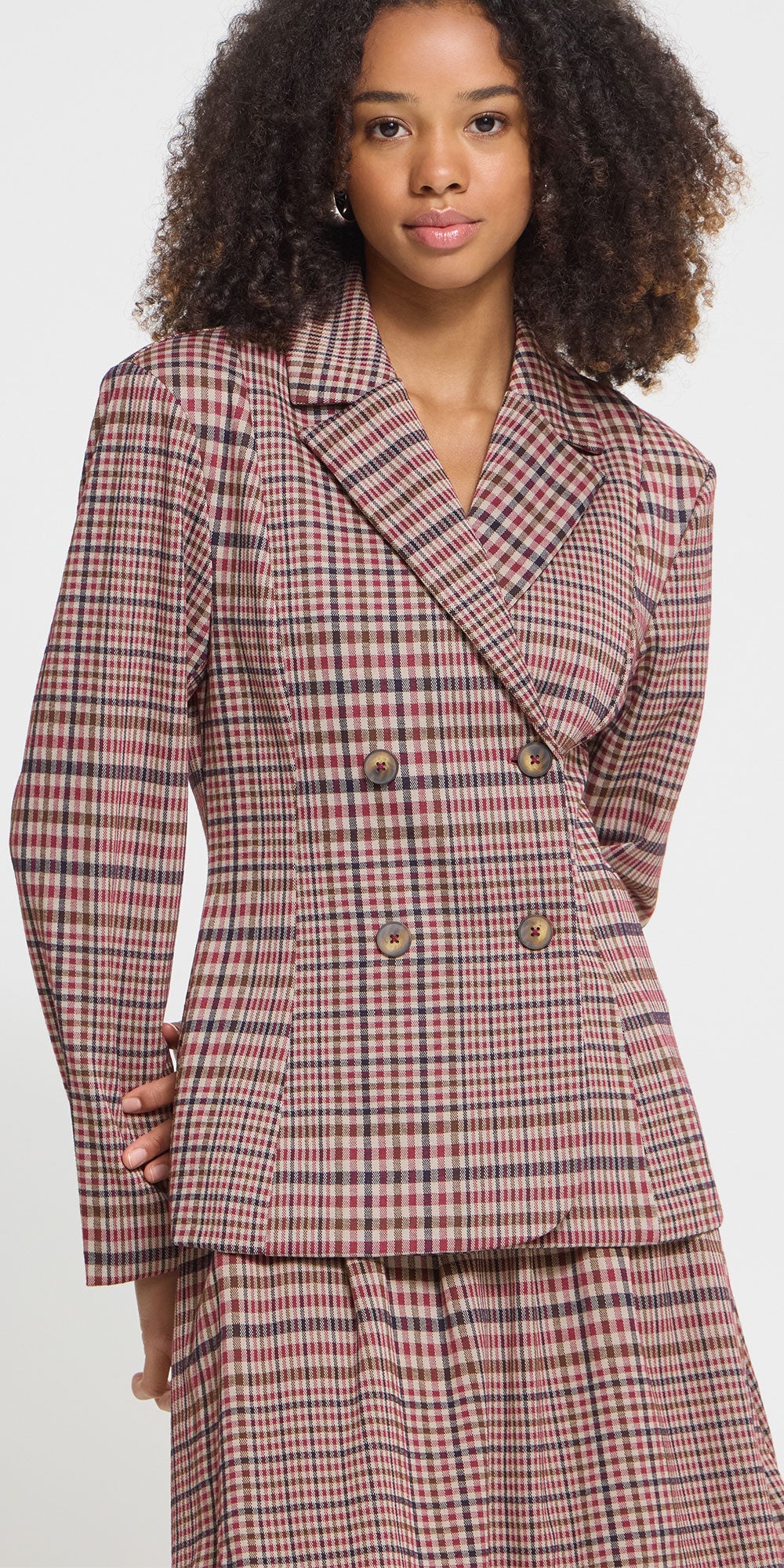 Ichi Plaid Ponte Blazer