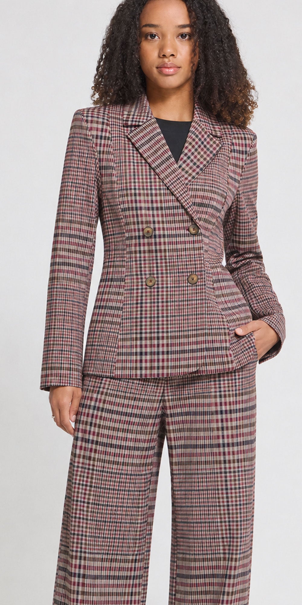Ichi Plaid Ponte Blazer
