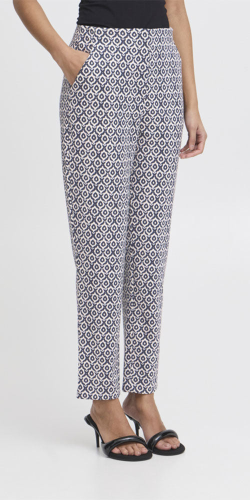 Ichi Slim Cut Ponte Pants, navy ikat