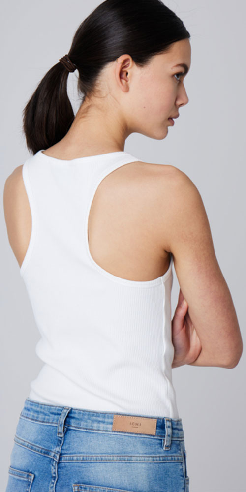 Ichi Ribbed Racer Tank, off-white