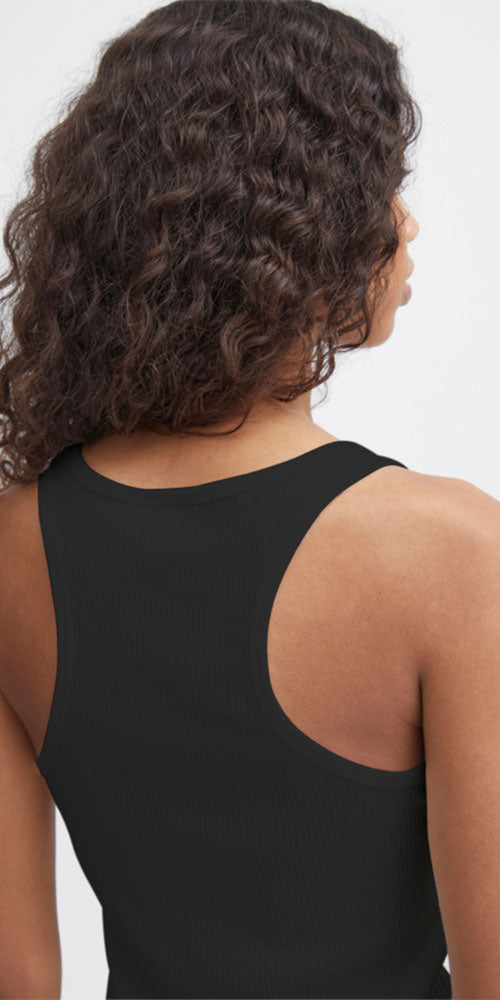 Ichi Ribbed Racer Tank, black