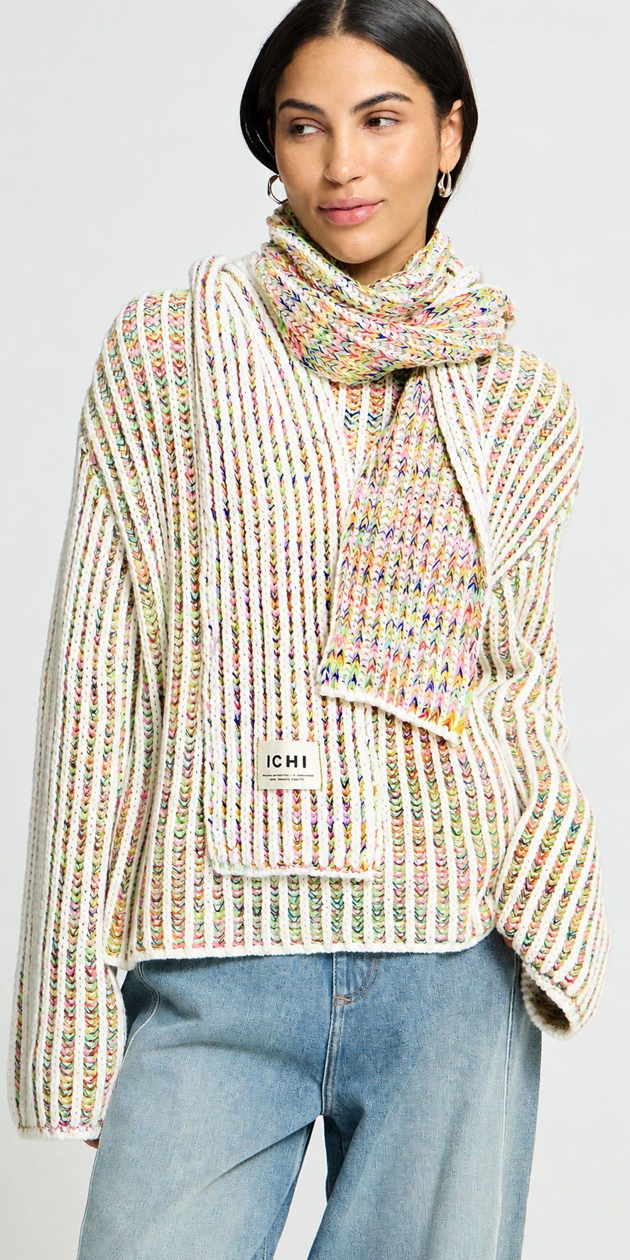 Ichi Multicoloured Shaker Knit Scarf