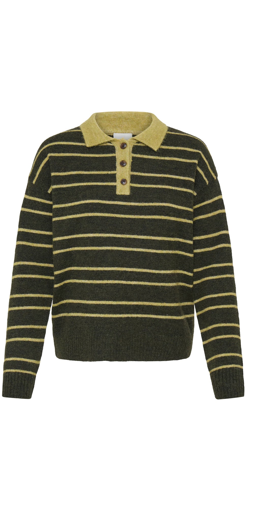 Ichi Striped Polo Sweater, green mix