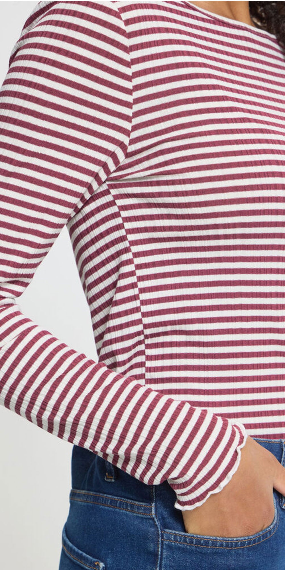 Ichi Striped Lettuce Edge Top, magenta/cloud