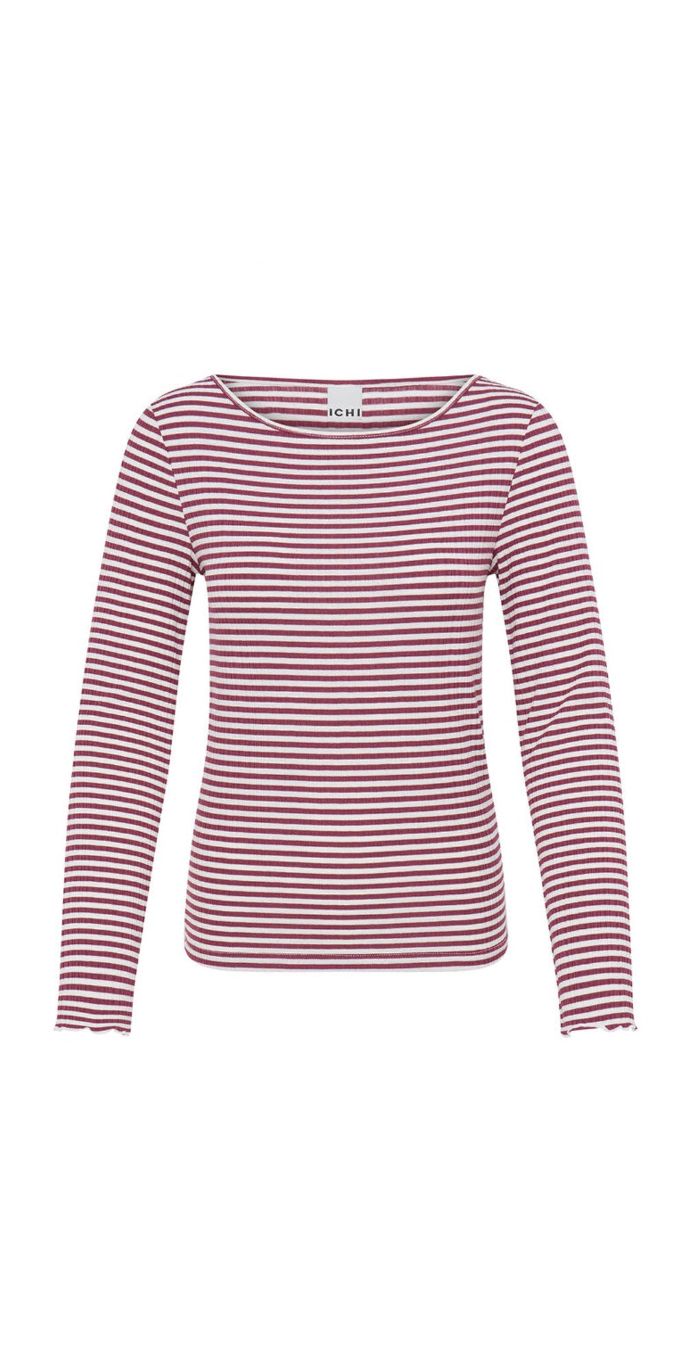 Ichi Striped Lettuce Edge Top, magenta/cloud