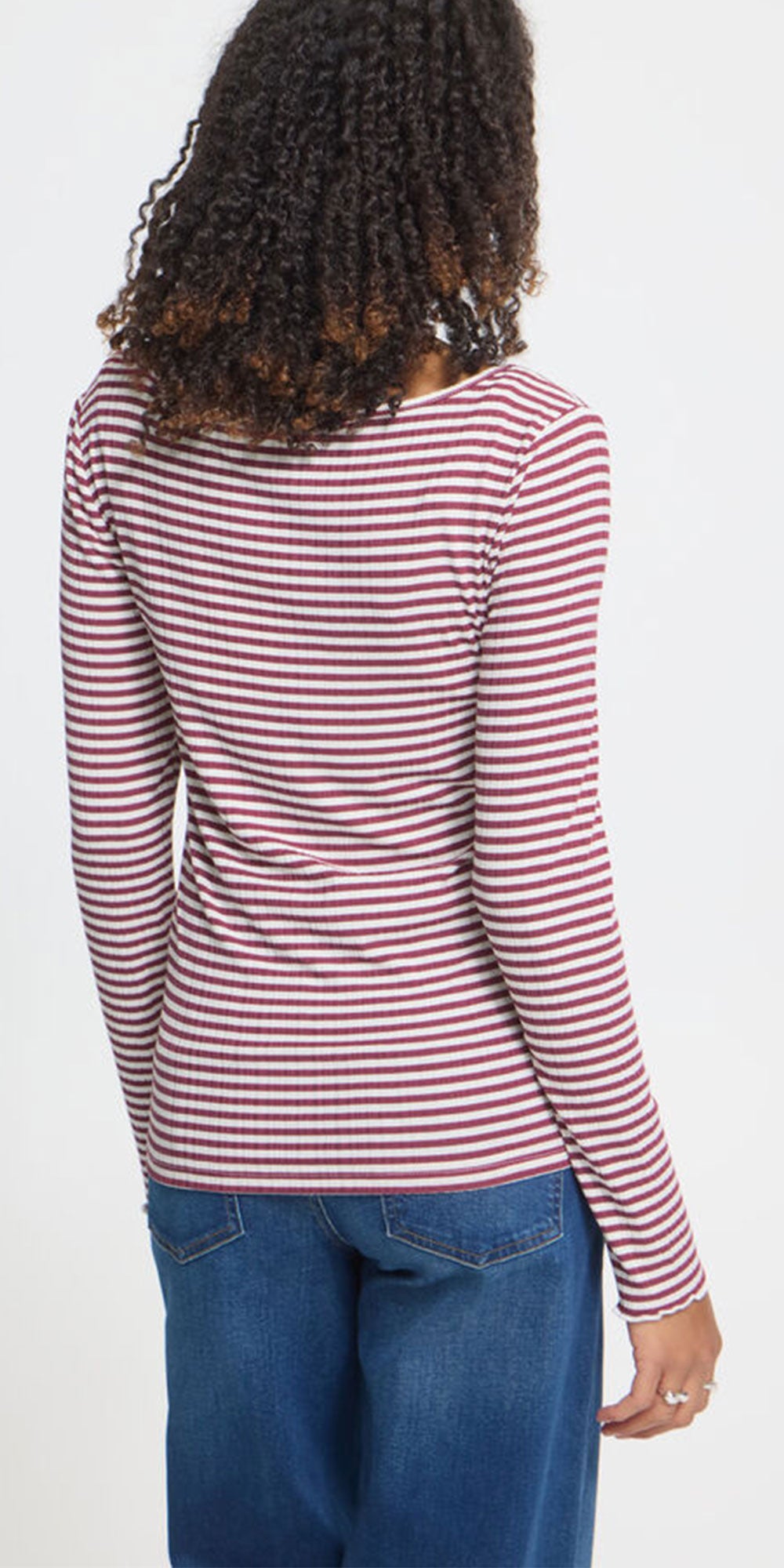 Ichi Striped Lettuce Edge Top, magenta/cloud