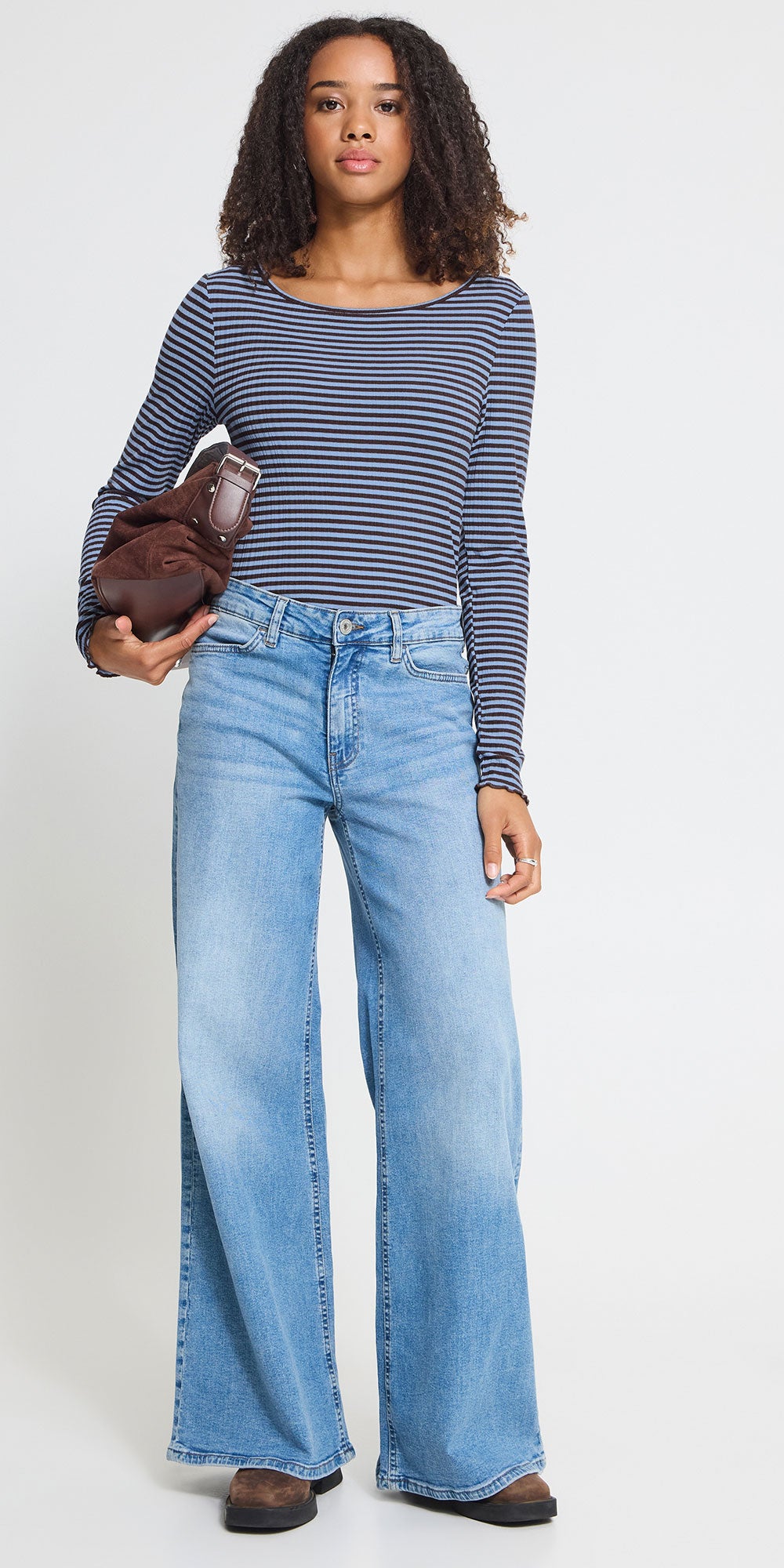 Ichi Striped Lettuce Edge Top, blue/brown