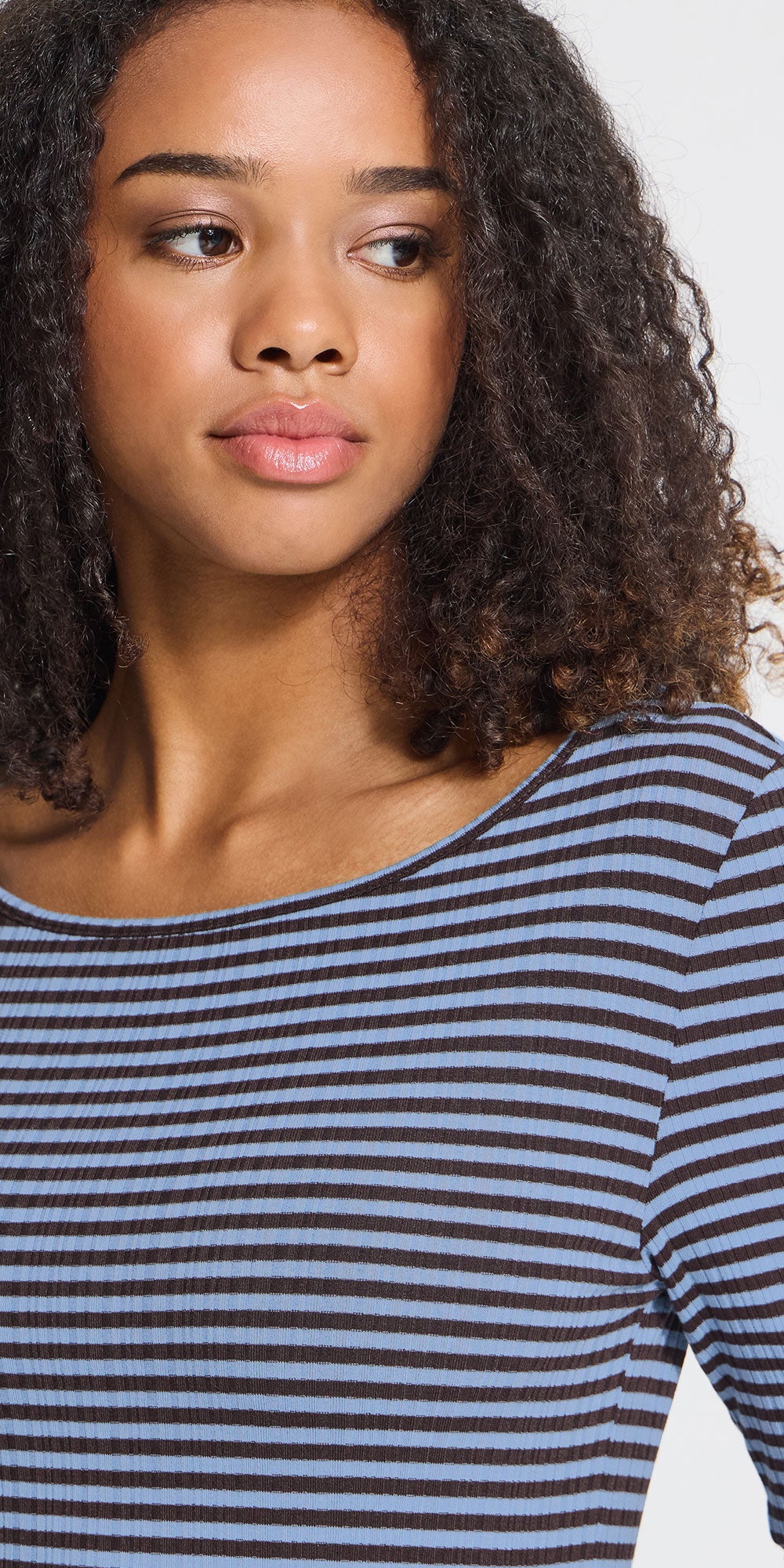 Ichi Striped Lettuce Edge Top, blue/brown