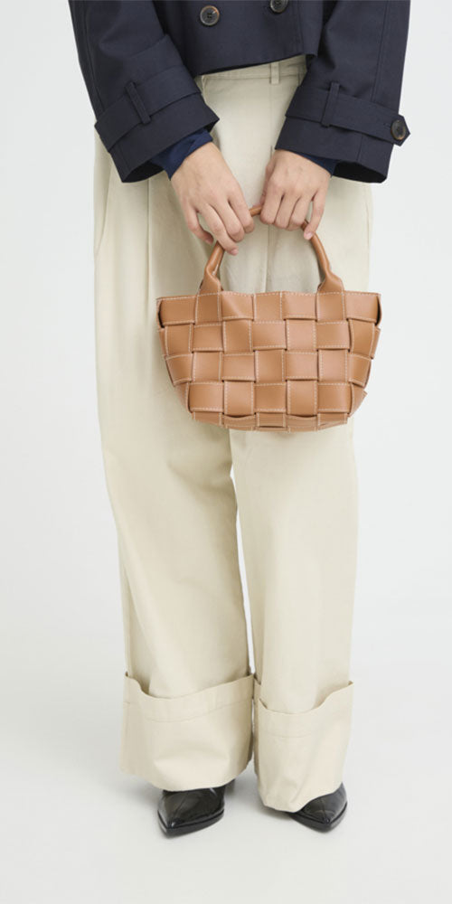 Ichi Faux Leather Woven Handbag