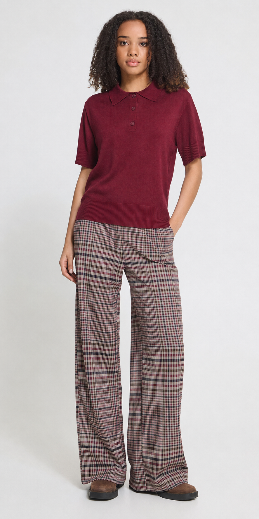 Ichi Plaid Ponte Trousers