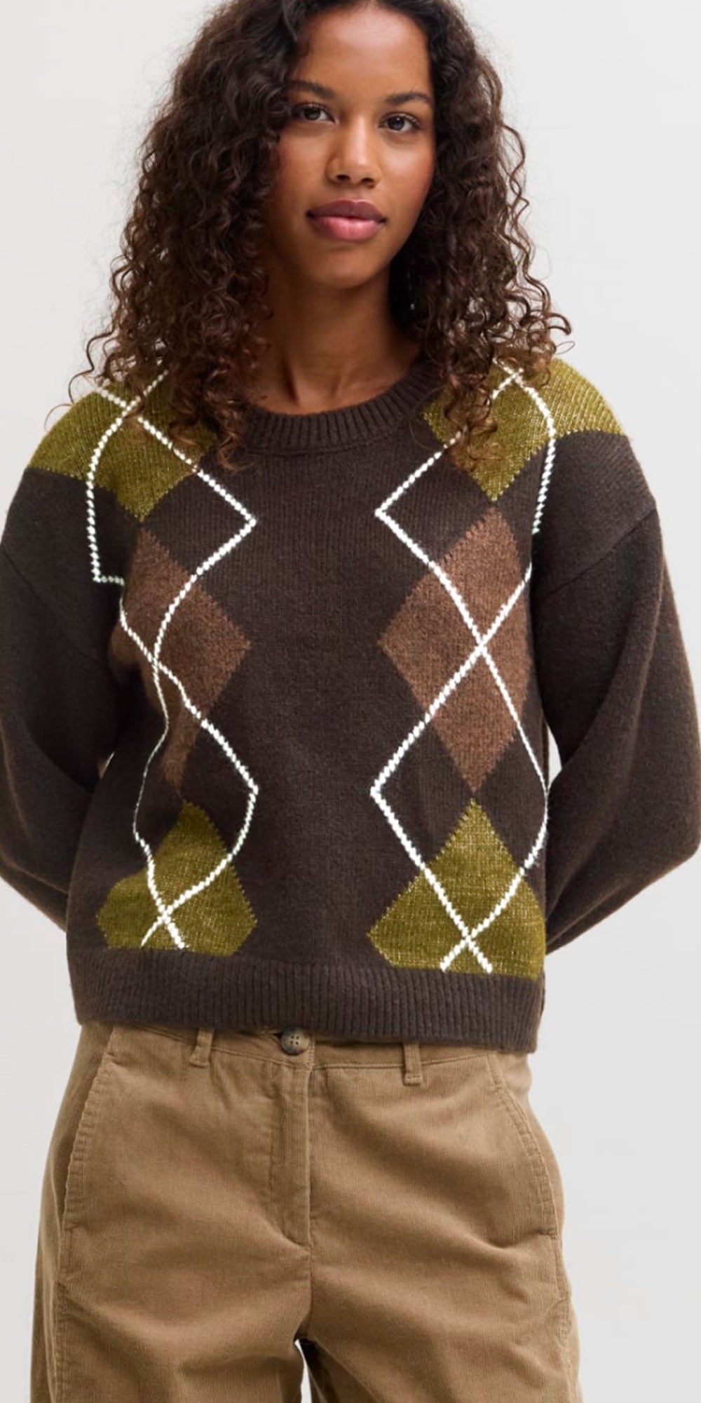 JJXX Argyle Sweater, brown/moss