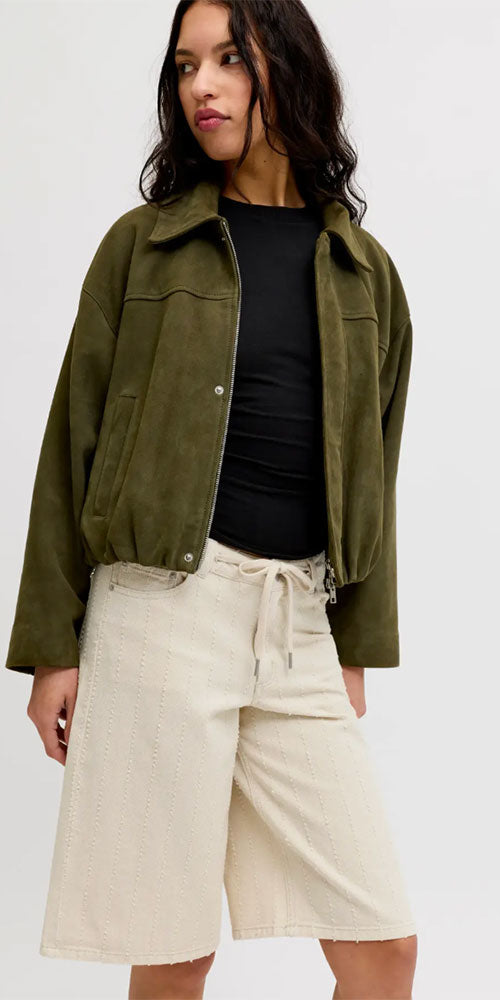 JJXX Textural Stripe Bermuda Shorts, ecru denim