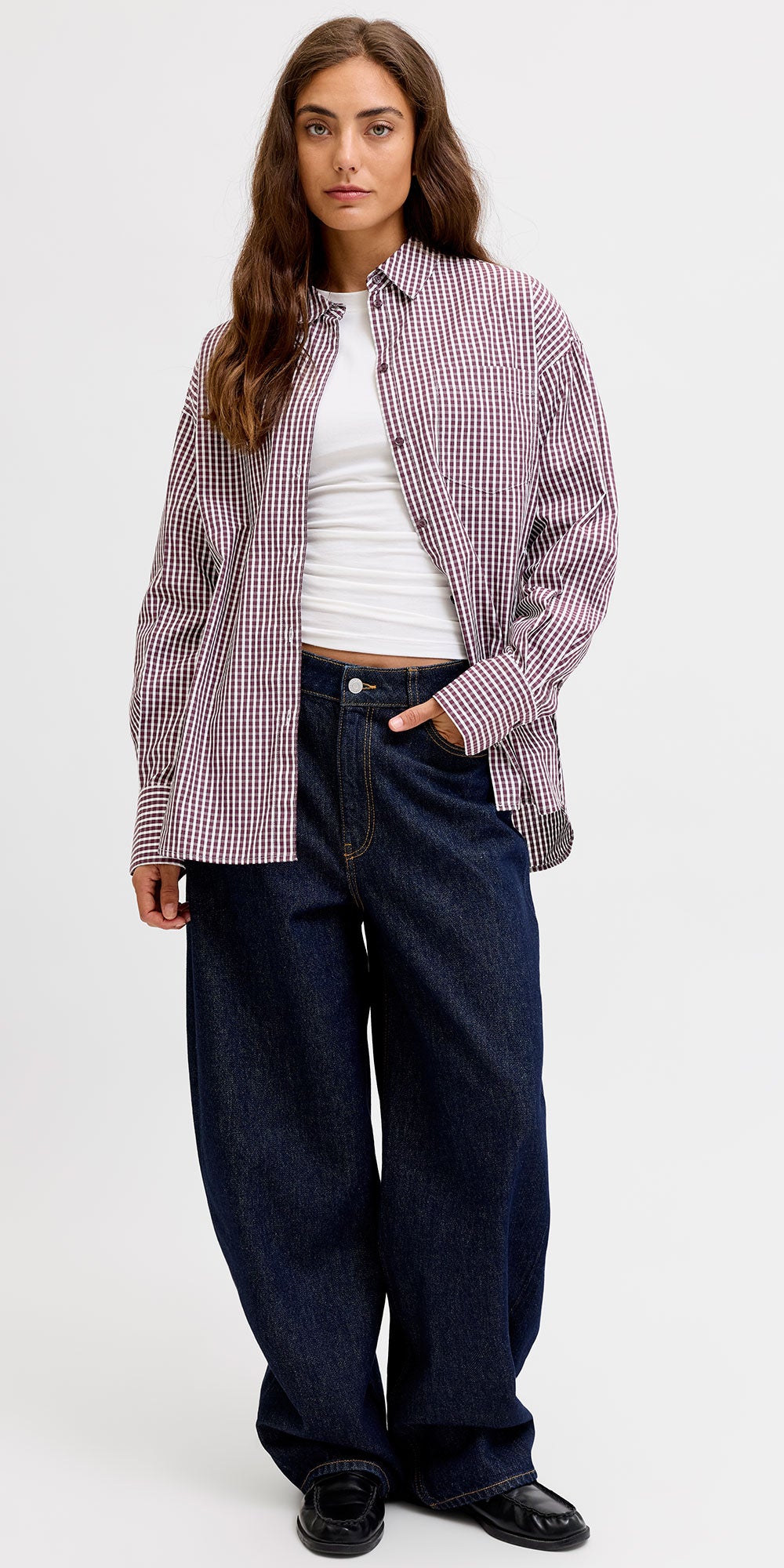 JJXX Poplin Check Shirt, winetasting