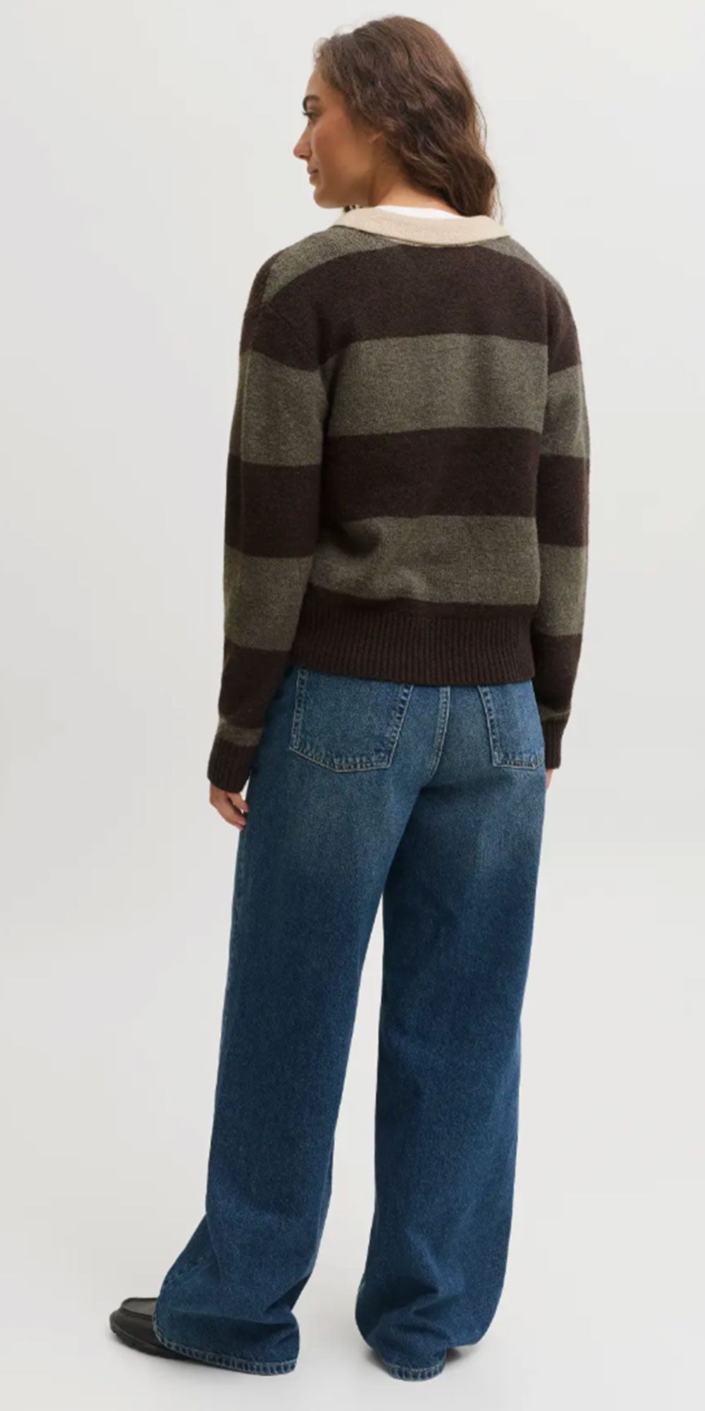 JJXX Rugby Polo Sweater, brown/khaki stripe