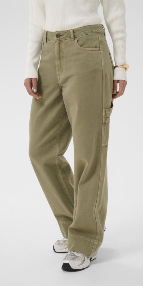 Kaffe Twill Cargo Pants, sage green