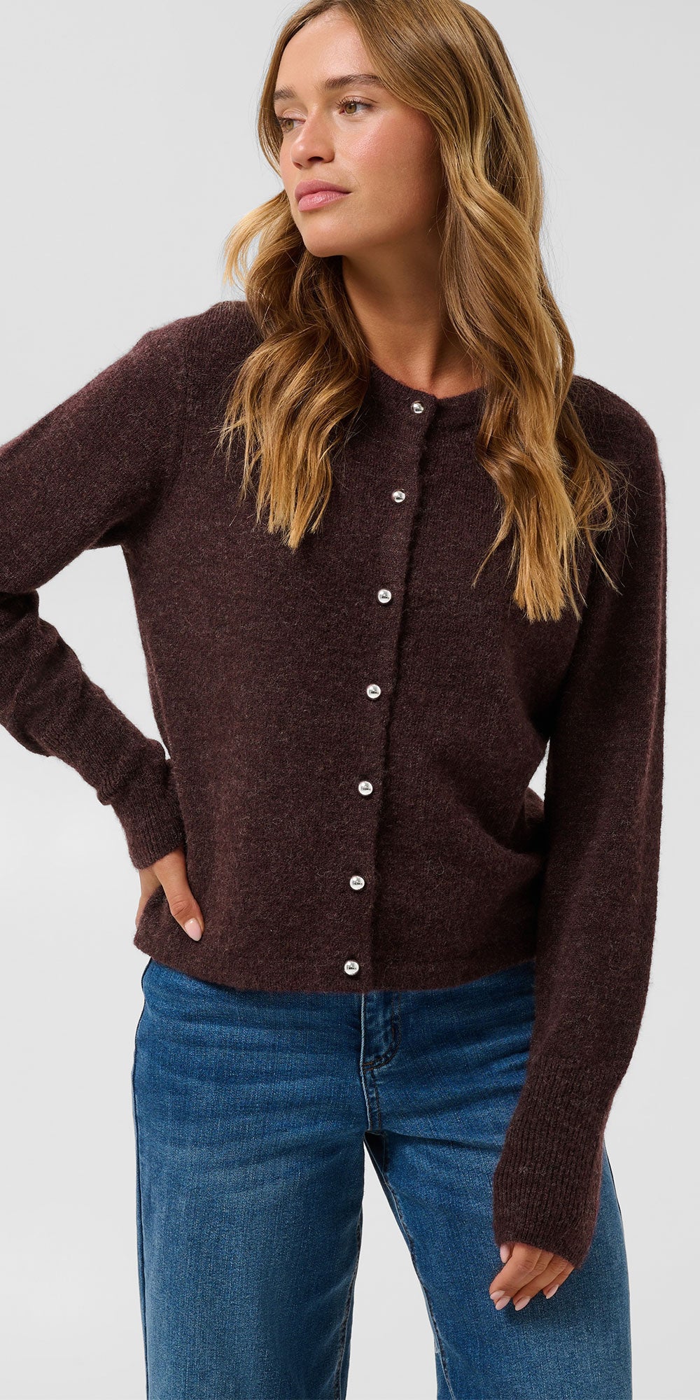 Kaffe Chrome Button Cardy, deep heathered plum