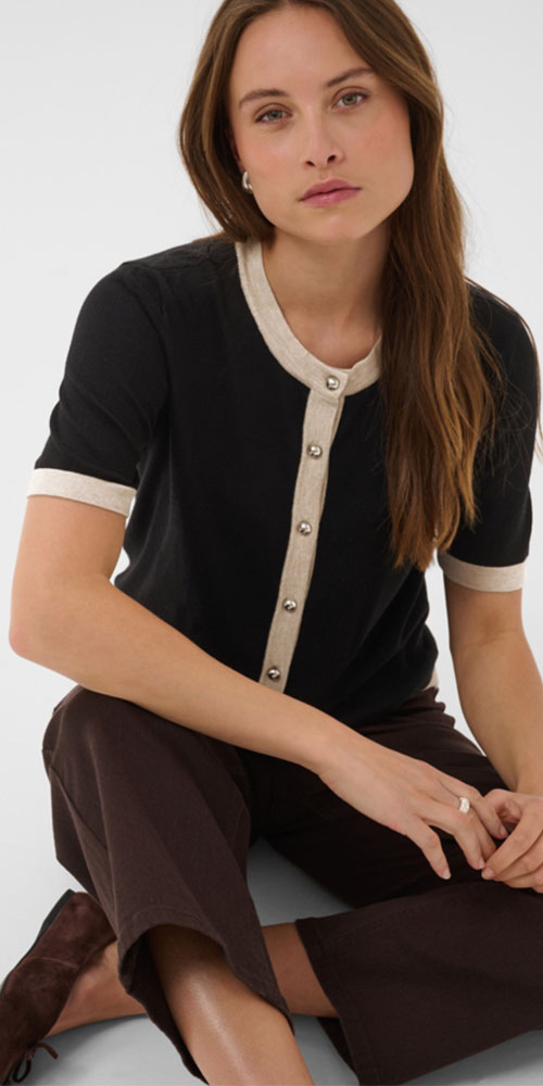 Kaffe Contrast Trim Short Sleeve Cardy