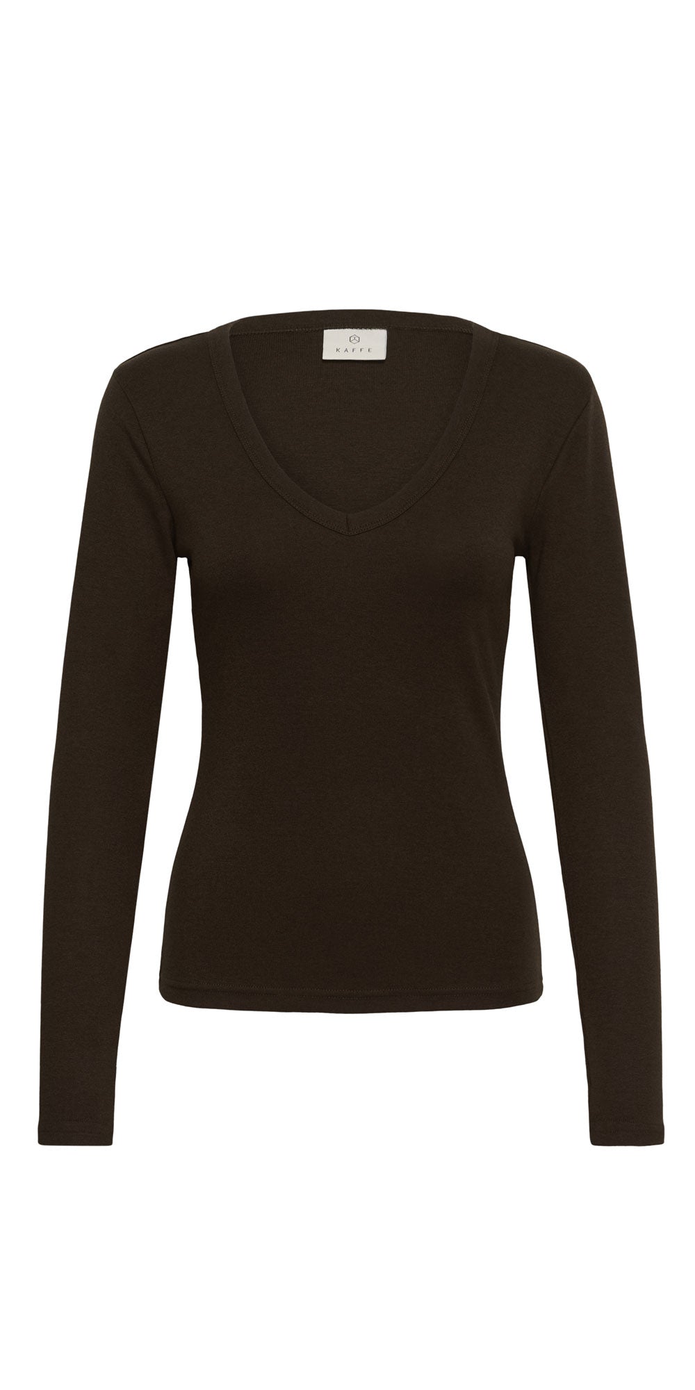 Kaffe Fitted V-neck Top, chocolate brown