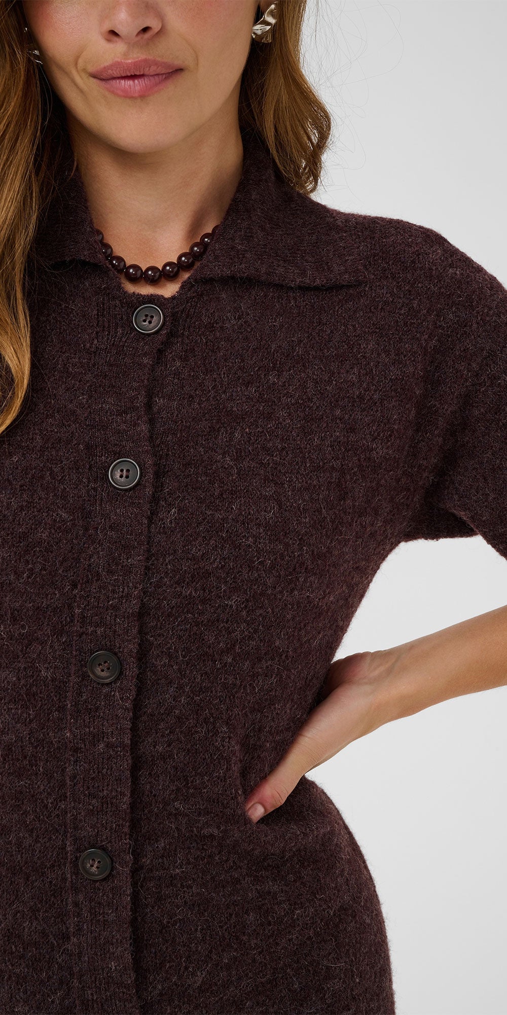 Kaffe Polo Sweater Dress, dark plum