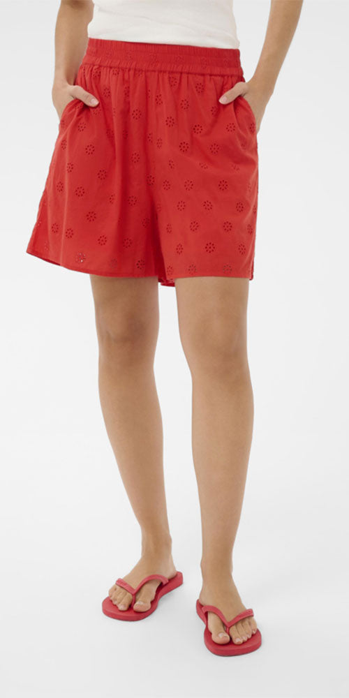 Kaffe Cotton Eyelet Shorts, poppy red