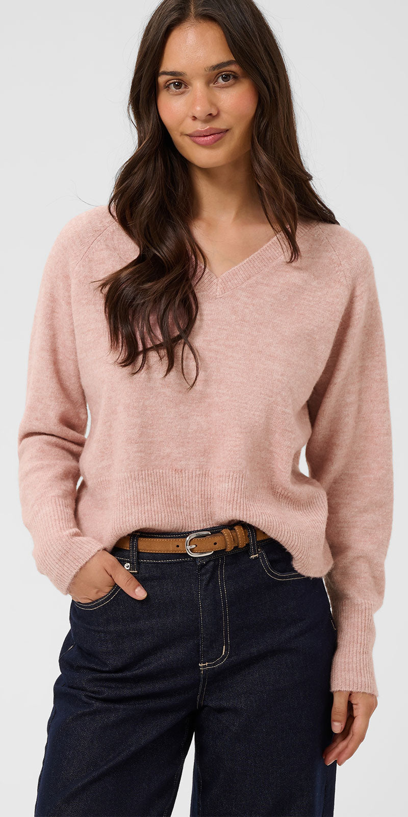Kaffe Relaxed V-neck Sweater, pale mauve