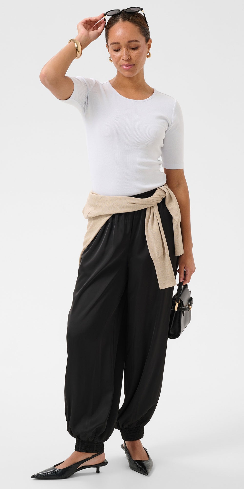 Kaffe Satin Balloon Pants, black