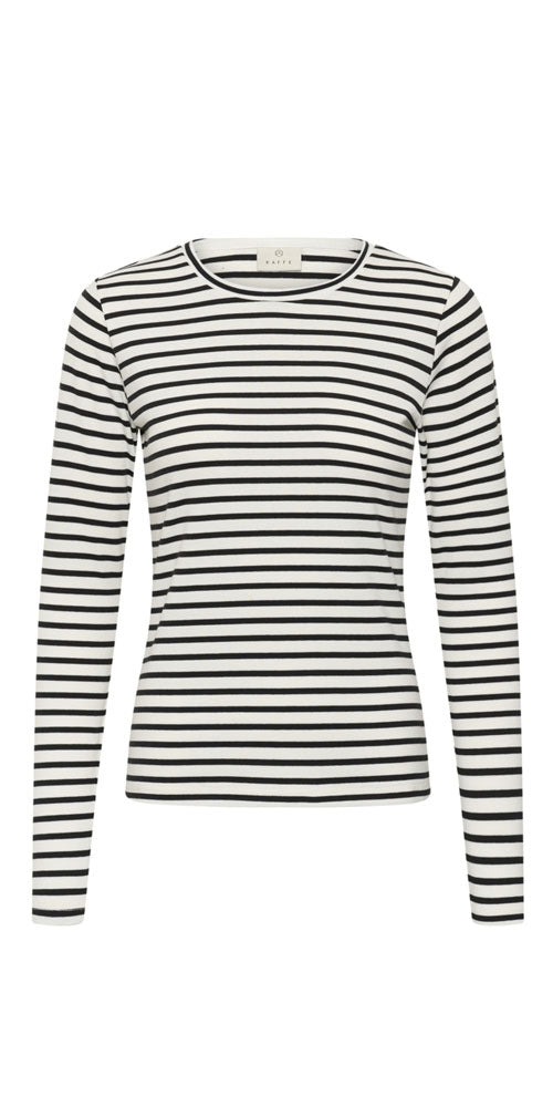 Kaffe Fitted Long Sleeve Top, white/black stripe