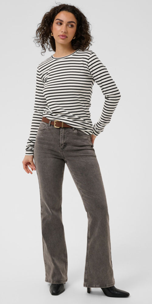 Kaffe Fitted Long Sleeve Top, white/black stripe