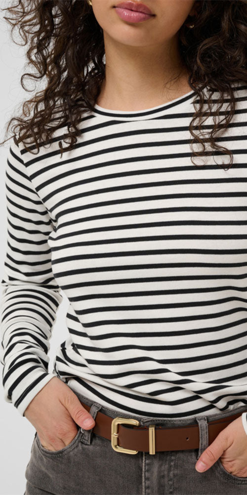 Kaffe Fitted Long Sleeve Top, white/black stripe