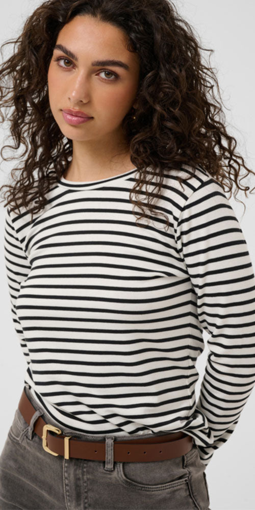 Kaffe Fitted Long Sleeve Top, white/black stripe