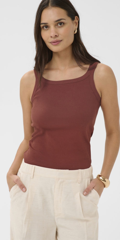 Kaffe Ribbed Tank Top, henna