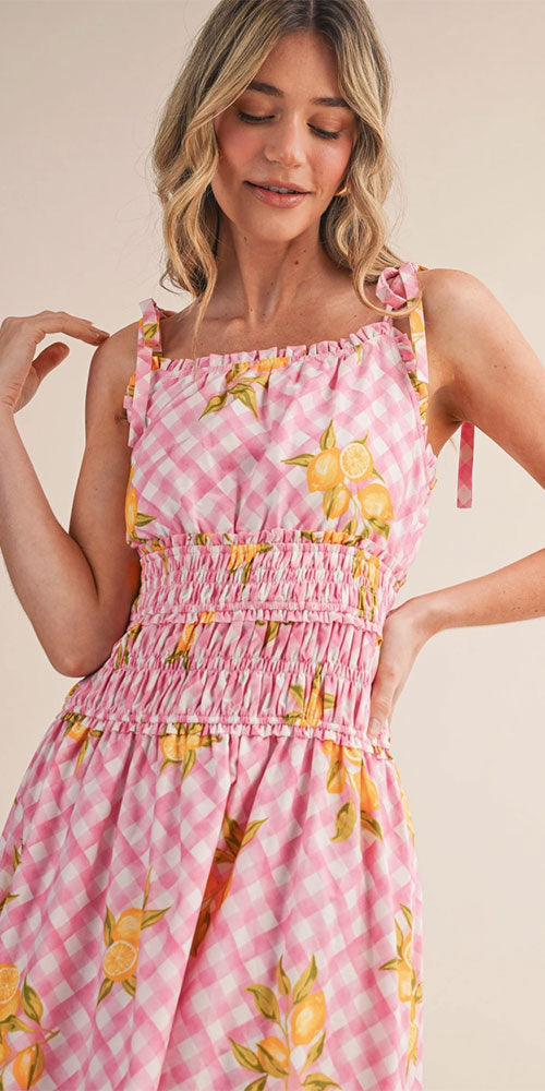 Lemon and Gingham Dress, pink