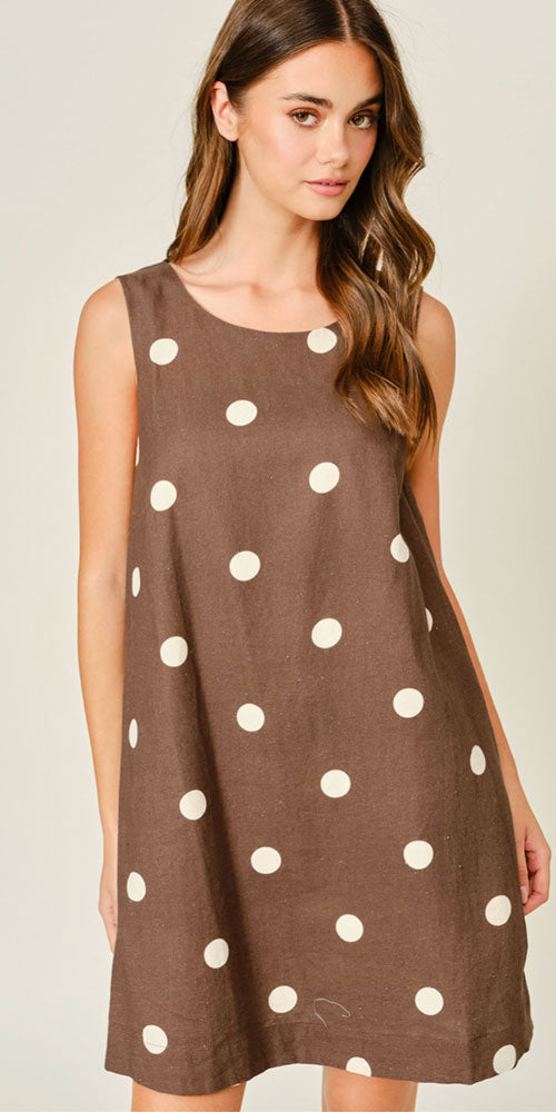 Linen Blend Polka Dot Shift Dress