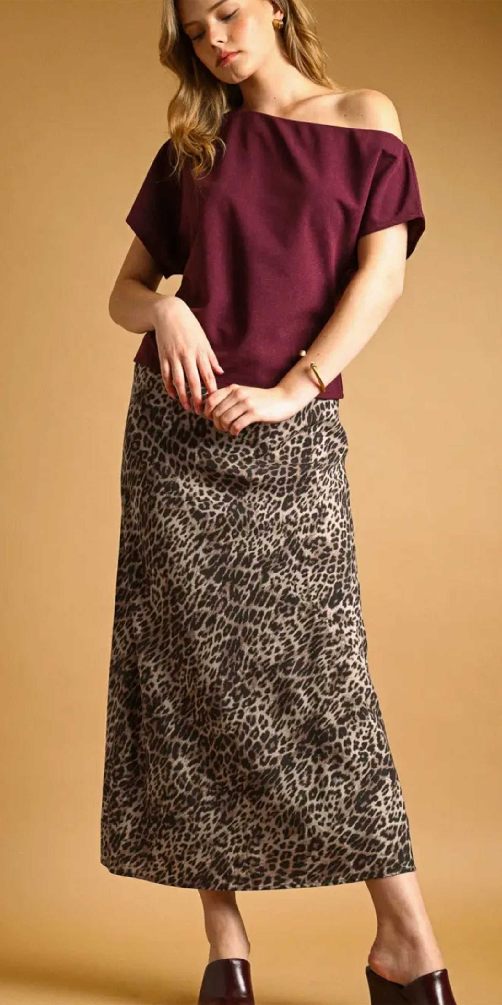 Off Shoulder Jersey Top, wine