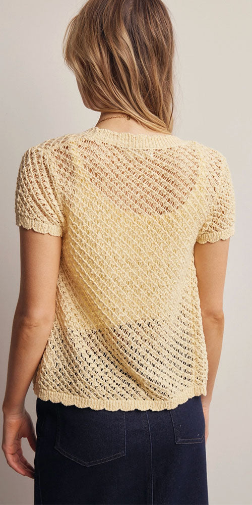 Open Knit Short Sleeve Cardy, butter yellow