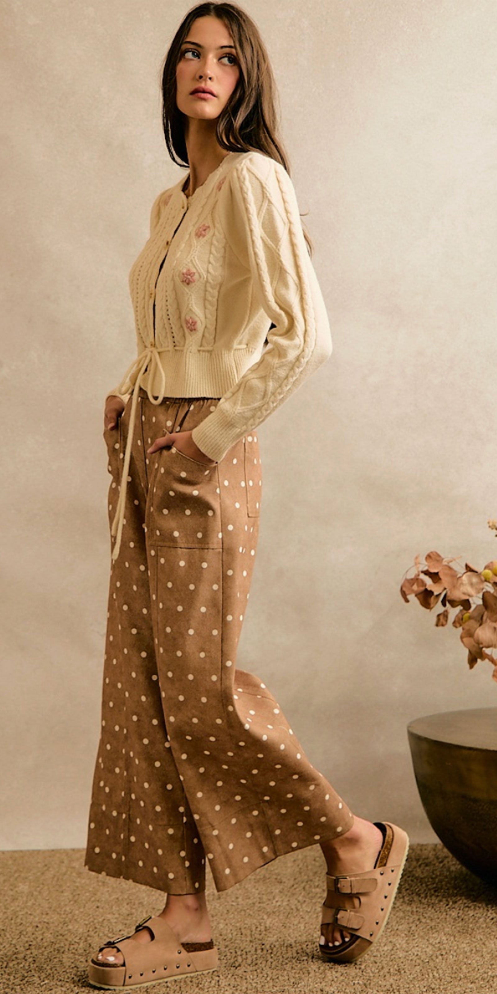 Polka Dot Drawstring Twill Pants